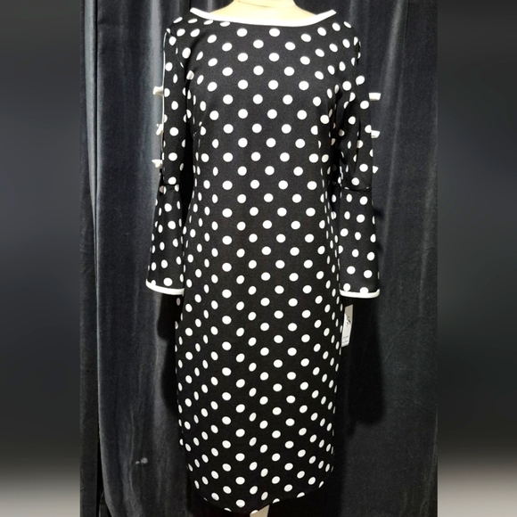 SHELBY & PALMER Elegant Black and White Polka Dot Dress